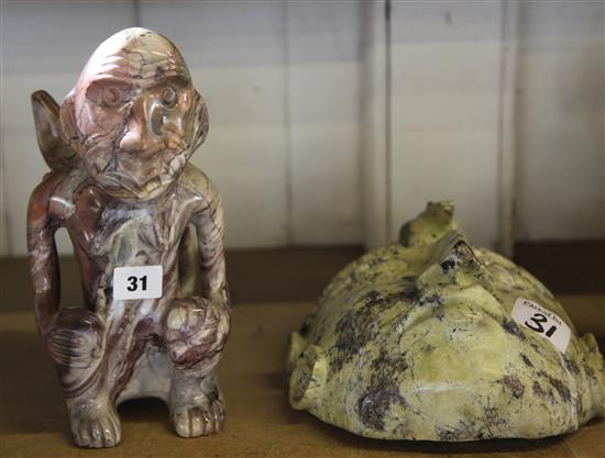 Two Mexican soapstone carvings - a mask and a group